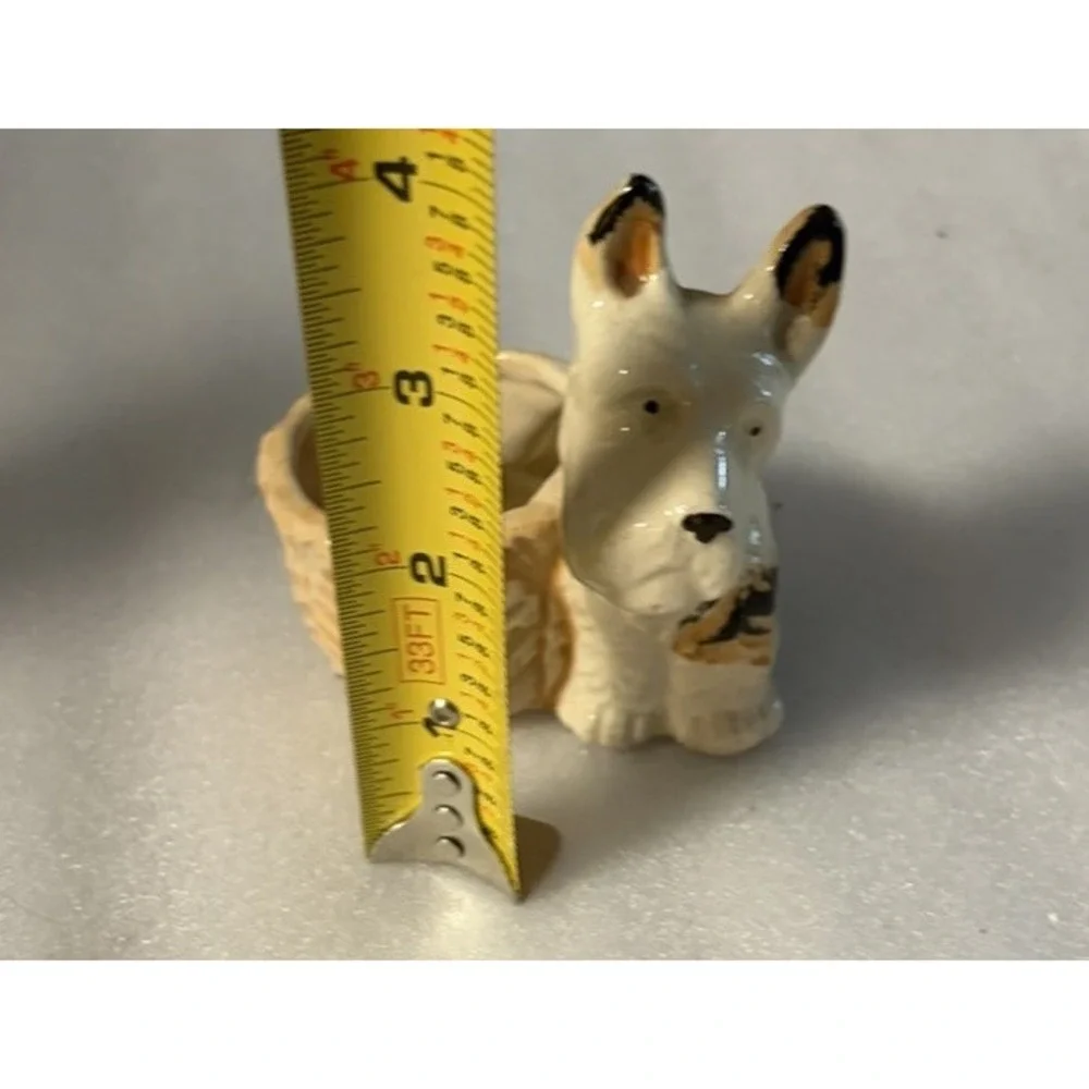 Vintage Occupied Japan Scottie Dog Planter Ceramic Terrier Basket 1945-1952